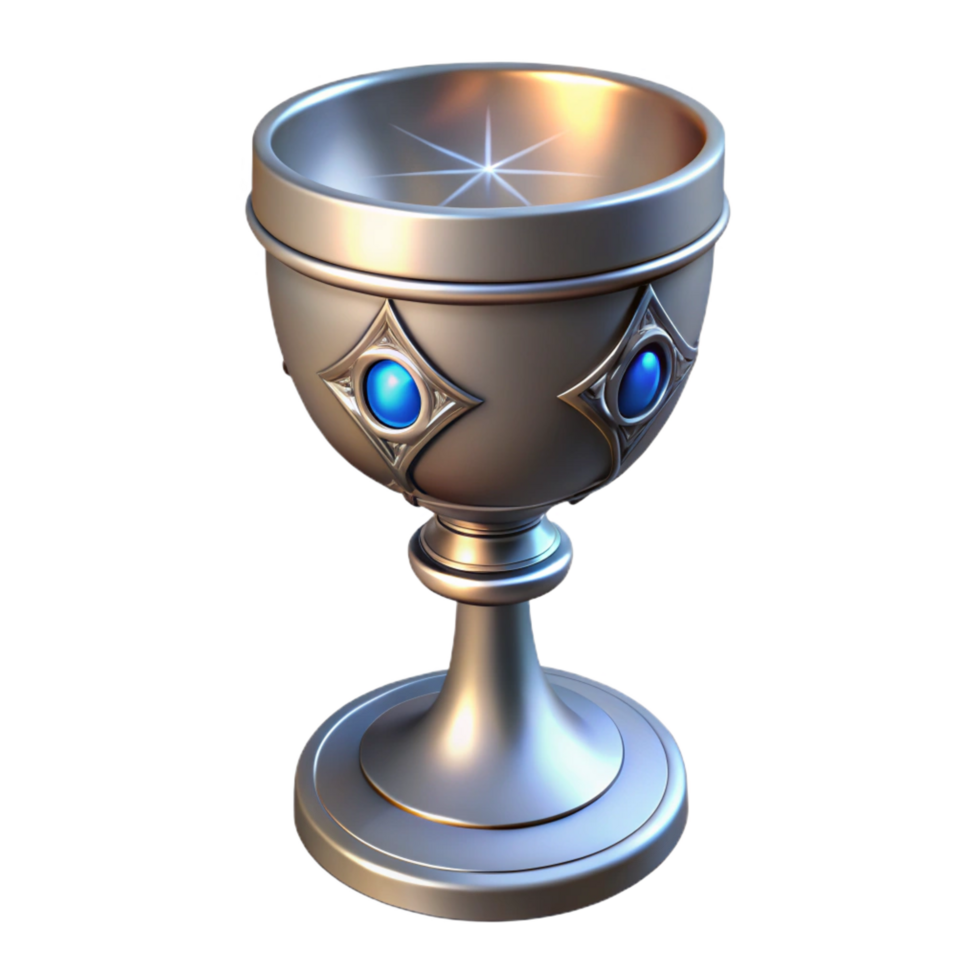 gorgeous distinctive A single, ornate silver chalice with glowing runes, NO BACKGROUND with Transparent Background. png