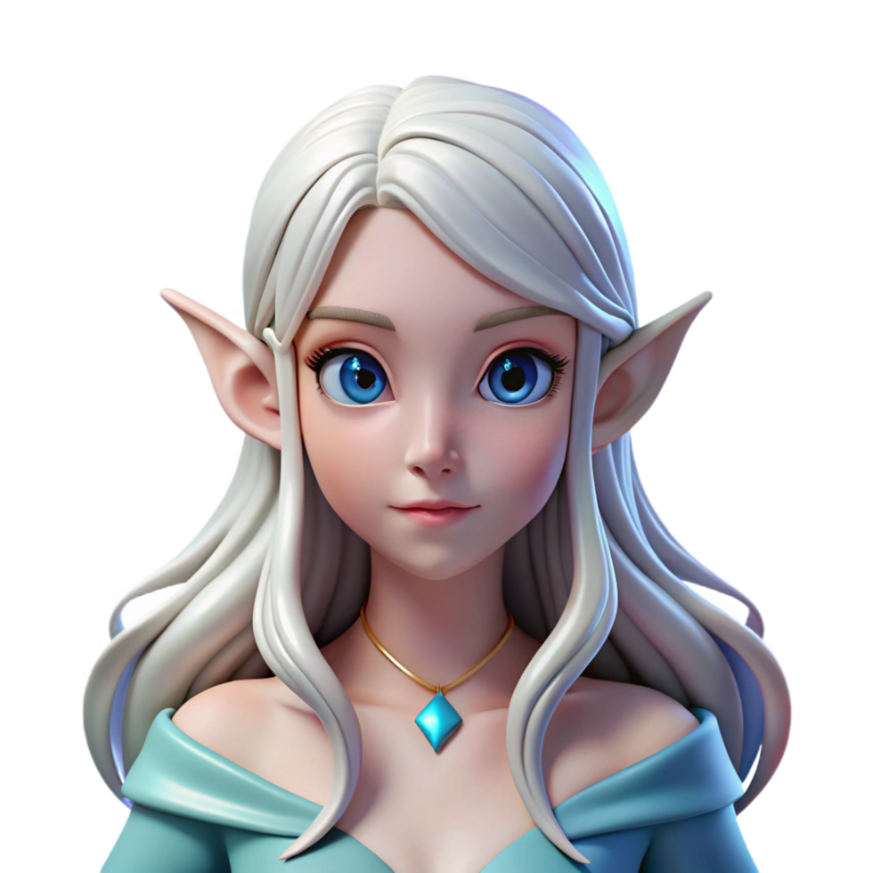 rare modern A beautiful elf princess with flowing white hair, NO BACKGROUND with Transparent Background. handcrafted png