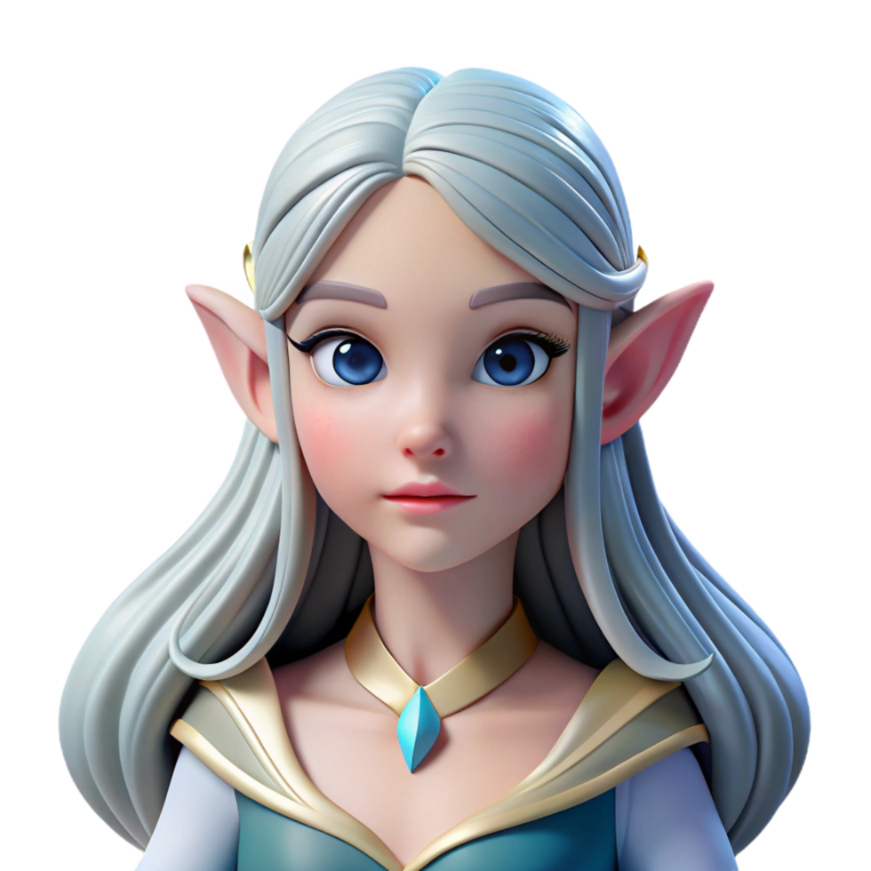 mesmerizing reflective renaissance A beautiful elf princess with flowing white hair, NO BACKGROUND with Transparent Background. crisp png