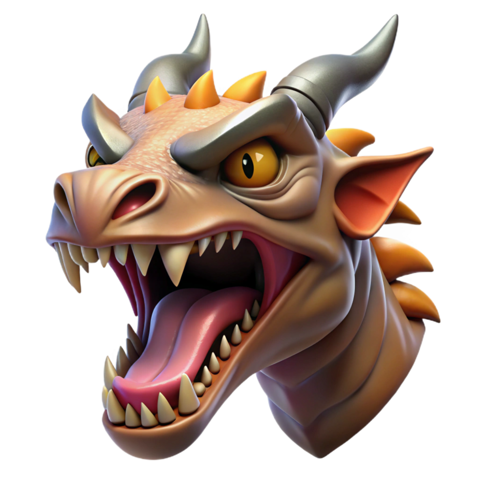 rare tropical A fearsome dragon head, snarling, NO BACKGROUND with Transparent Background. ultra HD png