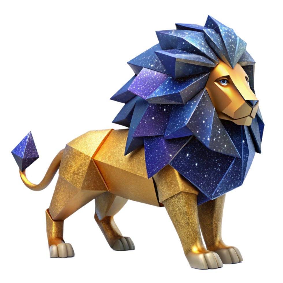 stunning modern Origami Lion Cutout with Majestic Mane png
