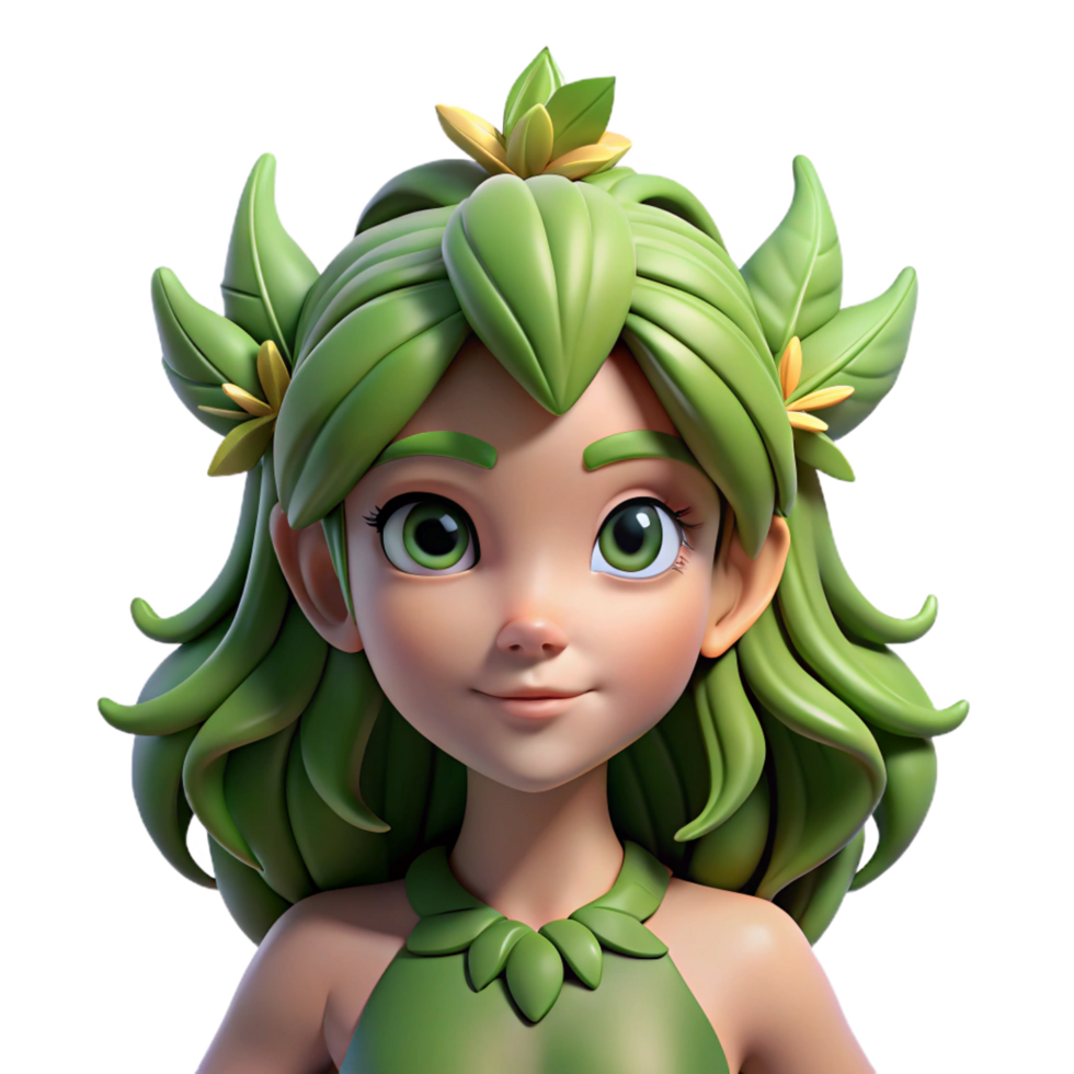 stunning romantic geometric A graceful dryad with leafy hair, NO BACKGROUND with Transparent Background. crisp png