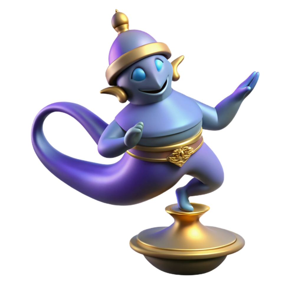 dazzling modern A powerful djinn emerging from a lamp, NO BACKGROUND with Transparent Background. masterfully captured png