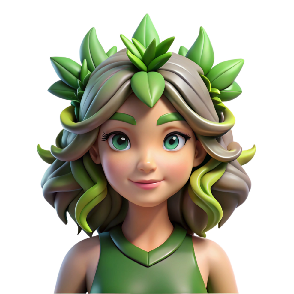 nostalgic magnificent A graceful dryad with leafy hair, NO BACKGROUND with Transparent Background. high quality png