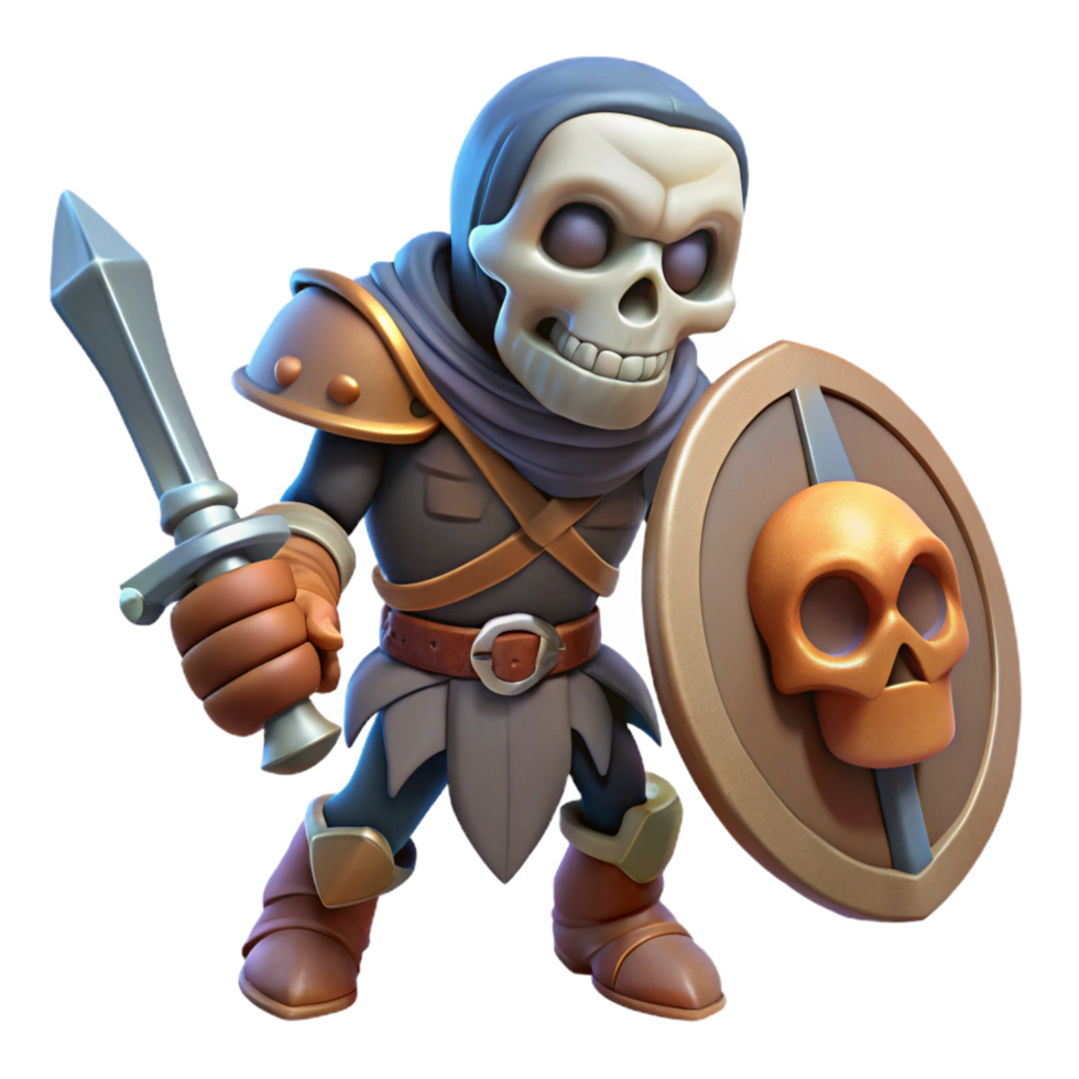 gorgeous standout A menacing skeleton warrior with a sword and shield, NO BACKGROUND with Transparent Background. png
