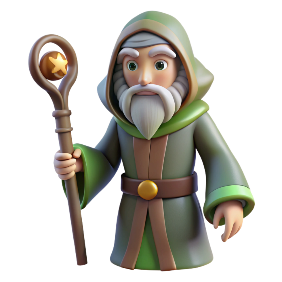 pristine sought-after A wise old druid holding a staff, NO BACKGROUND with Transparent Background. png