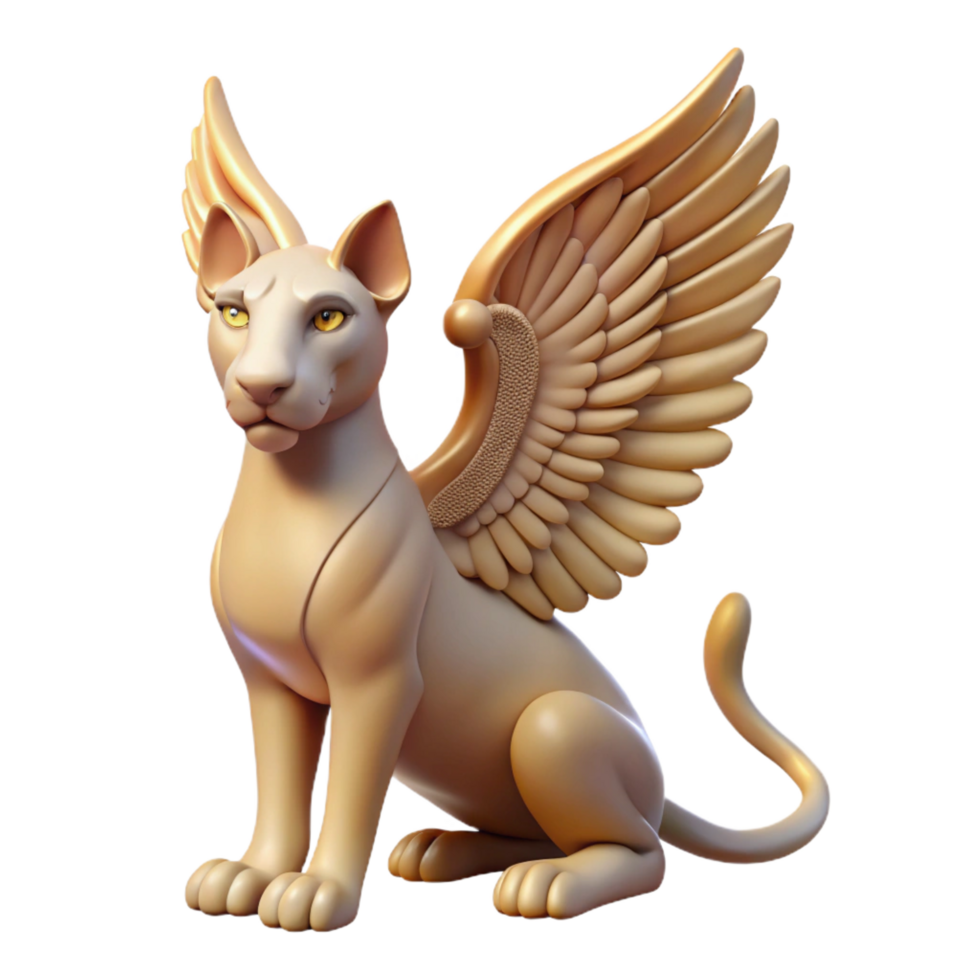 captivating peaceful geometric A graceful sphinx with wings, NO BACKGROUND with Transparent Background. artisan png