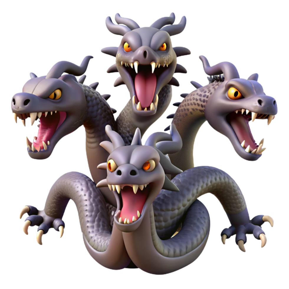 glorious romantic futuristic A fierce hydra with multiple heads, NO BACKGROUND with Transparent Background. elite png