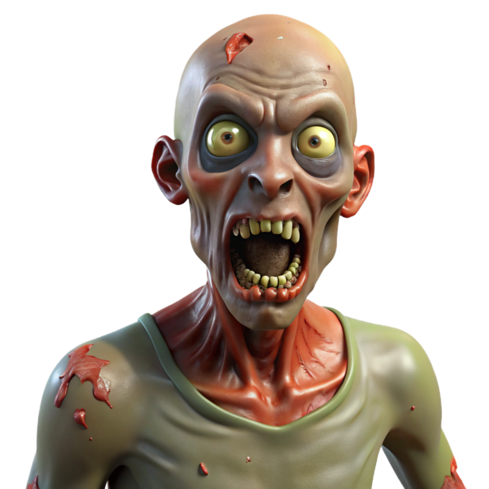pristine gothic A terrifying zombie with decaying flesh, NO BACKGROUND with Transparent Background. studio quality png