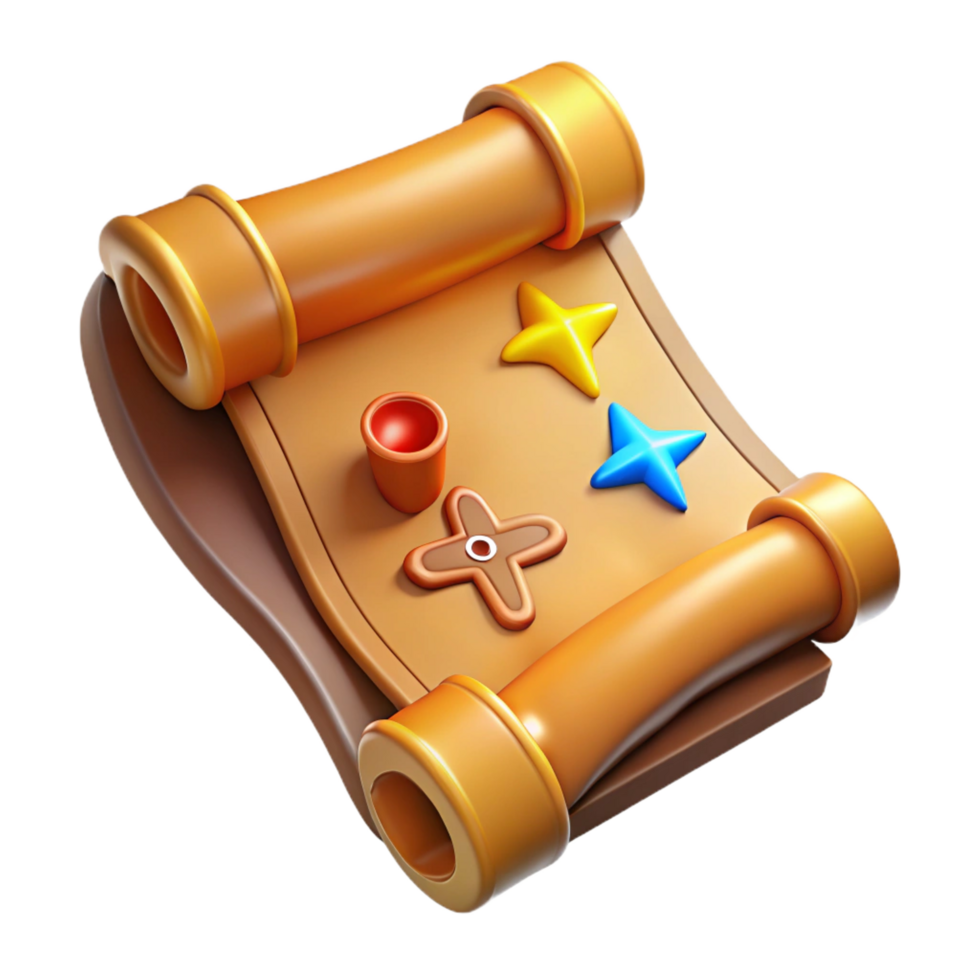 stunning tranquil organic A single, ornate treasure map, NO BACKGROUND with Transparent Background. flawless png