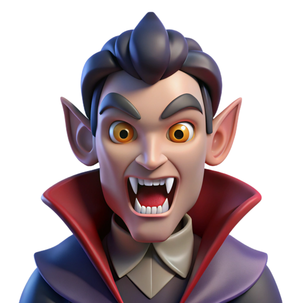 iconic elegant A menacing vampire with fangs, NO BACKGROUND with Transparent Background. luxury png