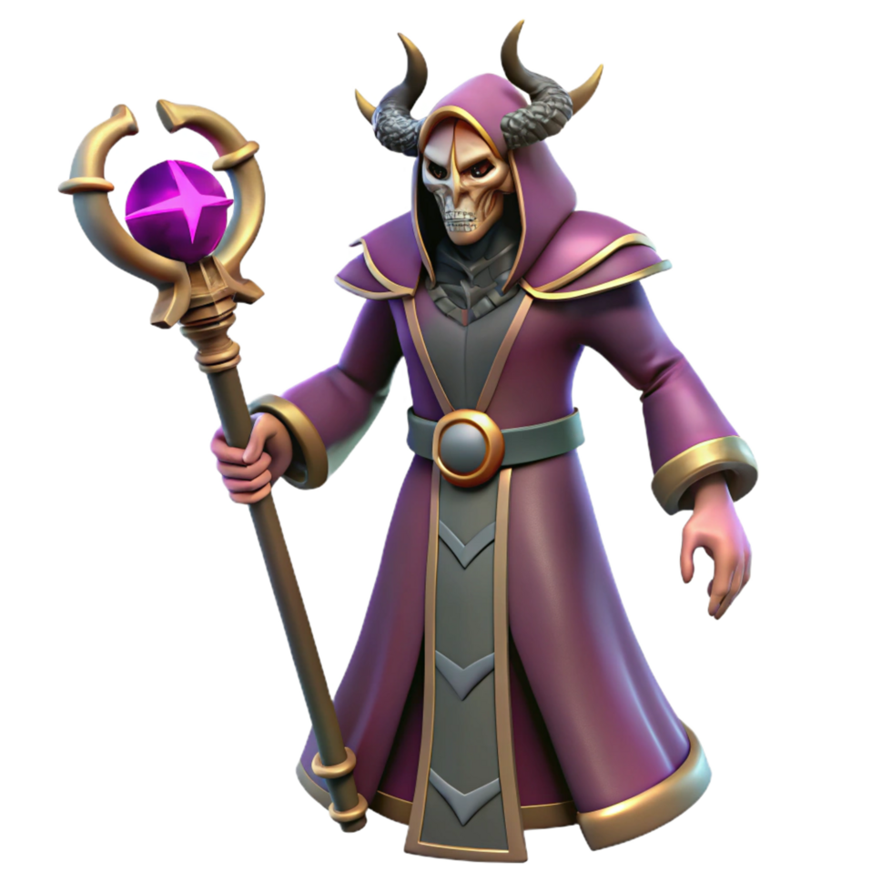 dynamic dramatic A powerful warlock with a demonic staff, NO BACKGROUND with Transparent Background. genuine png