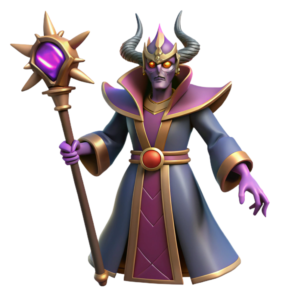 alluring renaissance A powerful warlock with a demonic staff, NO BACKGROUND with Transparent Background. detailed png