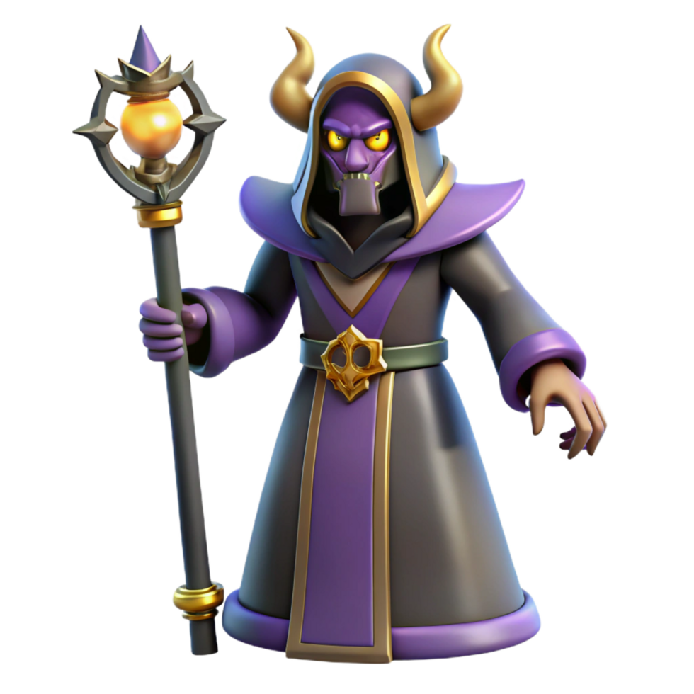 stunning notable A powerful warlock with a demonic staff, NO BACKGROUND with Transparent Background. png