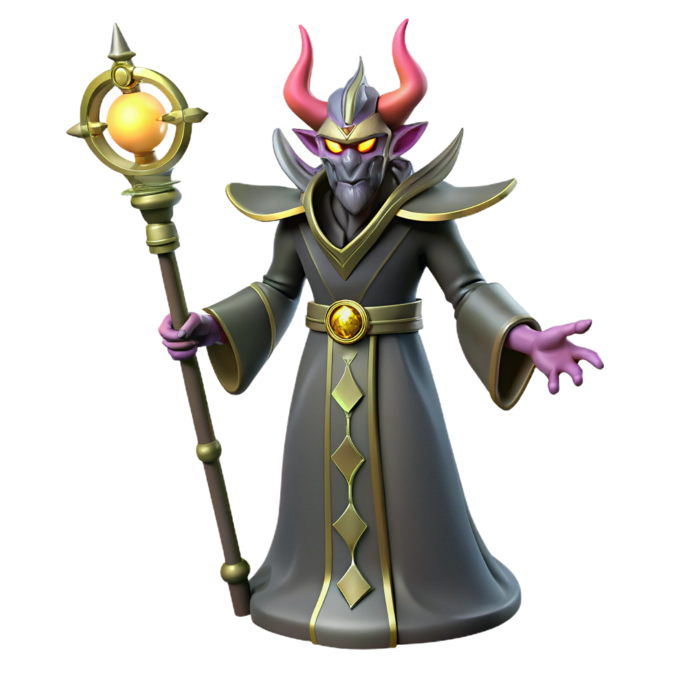 mesmerizing distinguished A powerful warlock with a demonic staff, NO BACKGROUND with Transparent Background. png