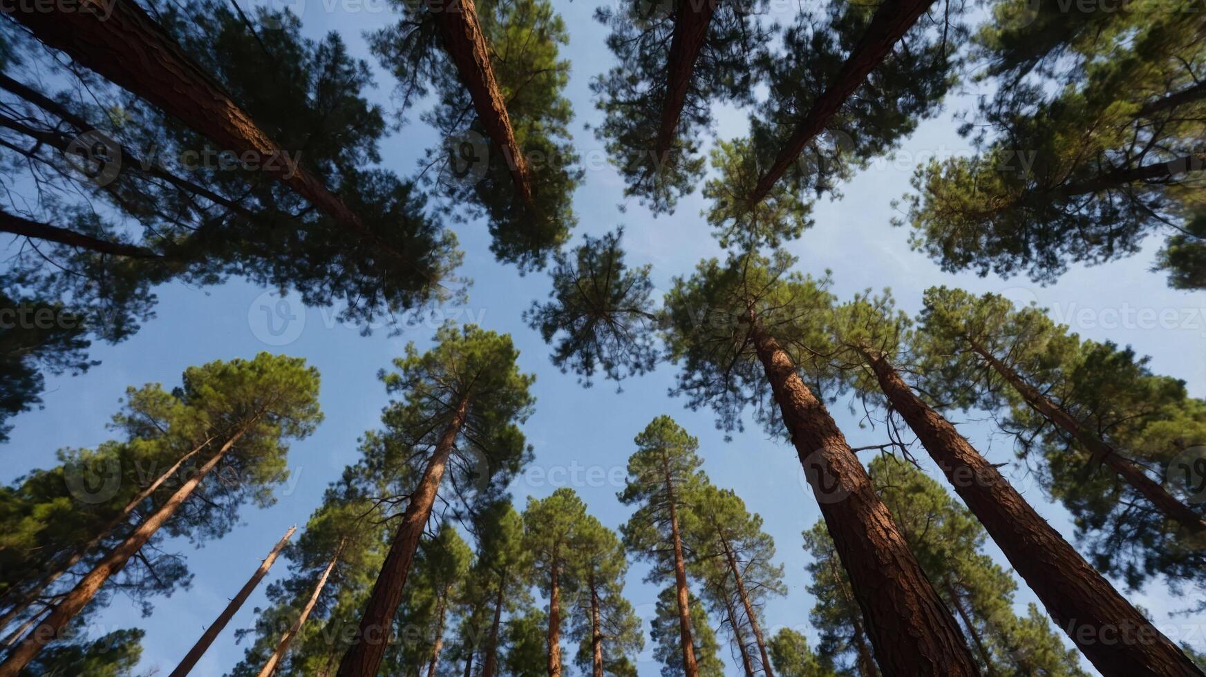 Looking Upward Through Tall Trees to the Sky Nature View photo