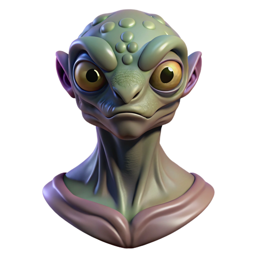 serene baroque Alien creature bust, three eyes, reptilian scales. NO BACKGROUND with Transparent Background. top-tier png
