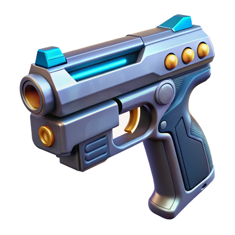 striking distinguished Futuristic pistol, sleek design, energy weapon. NO BACKGROUND with Transparent Background. png