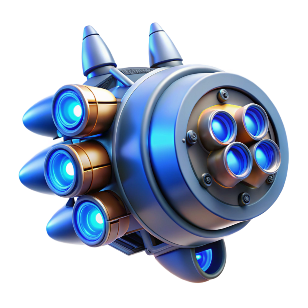 pristine iconic Spaceship engine, glowing blue, detailed thrusters. NO BACKGROUND with Transparent Background. png