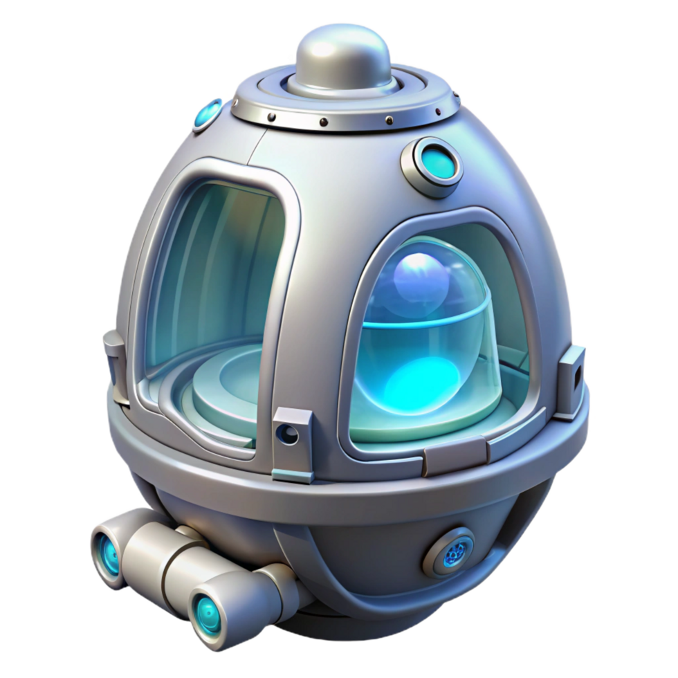 tranquil picturesque Cryogenic pod, futuristic design, medical technology. NO BACKGROUND with Transparent Background. authentic png
