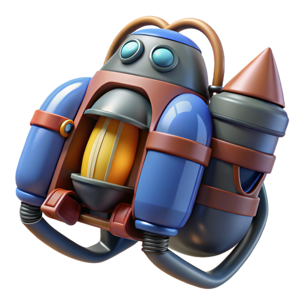reflective mesmerizing Jetpack, futuristic design, individual propulsion unit. NO BACKGROUND with Transparent Background. impeccable png