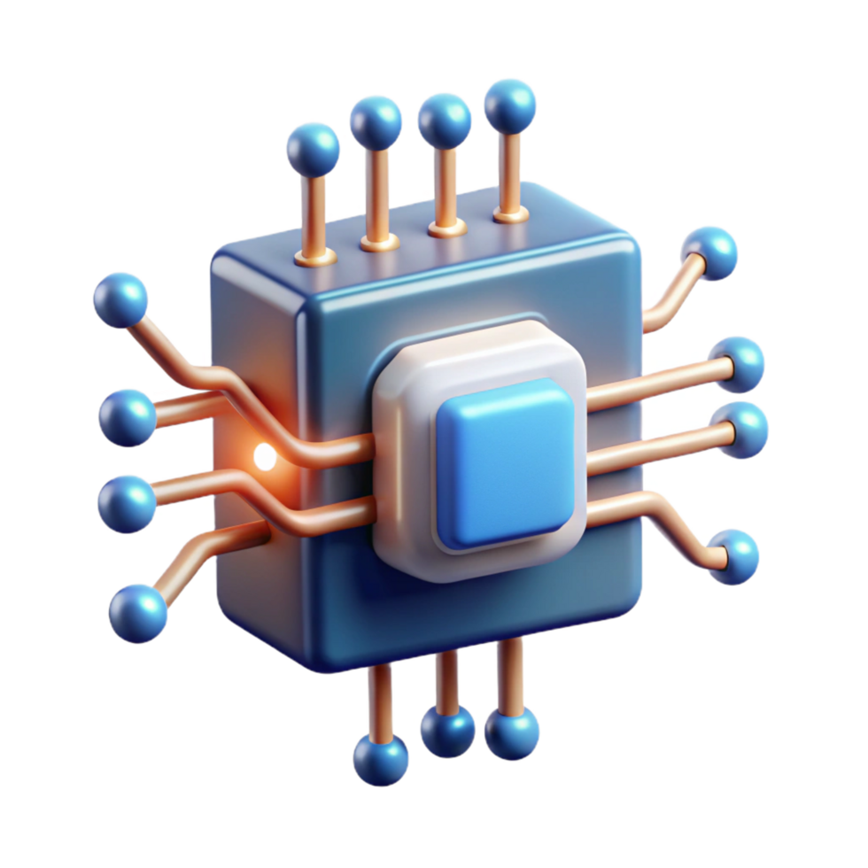 dramatic notable Artificial intelligence, computer core, glowing circuitry. NO BACKGROUND with Transparent Background. png