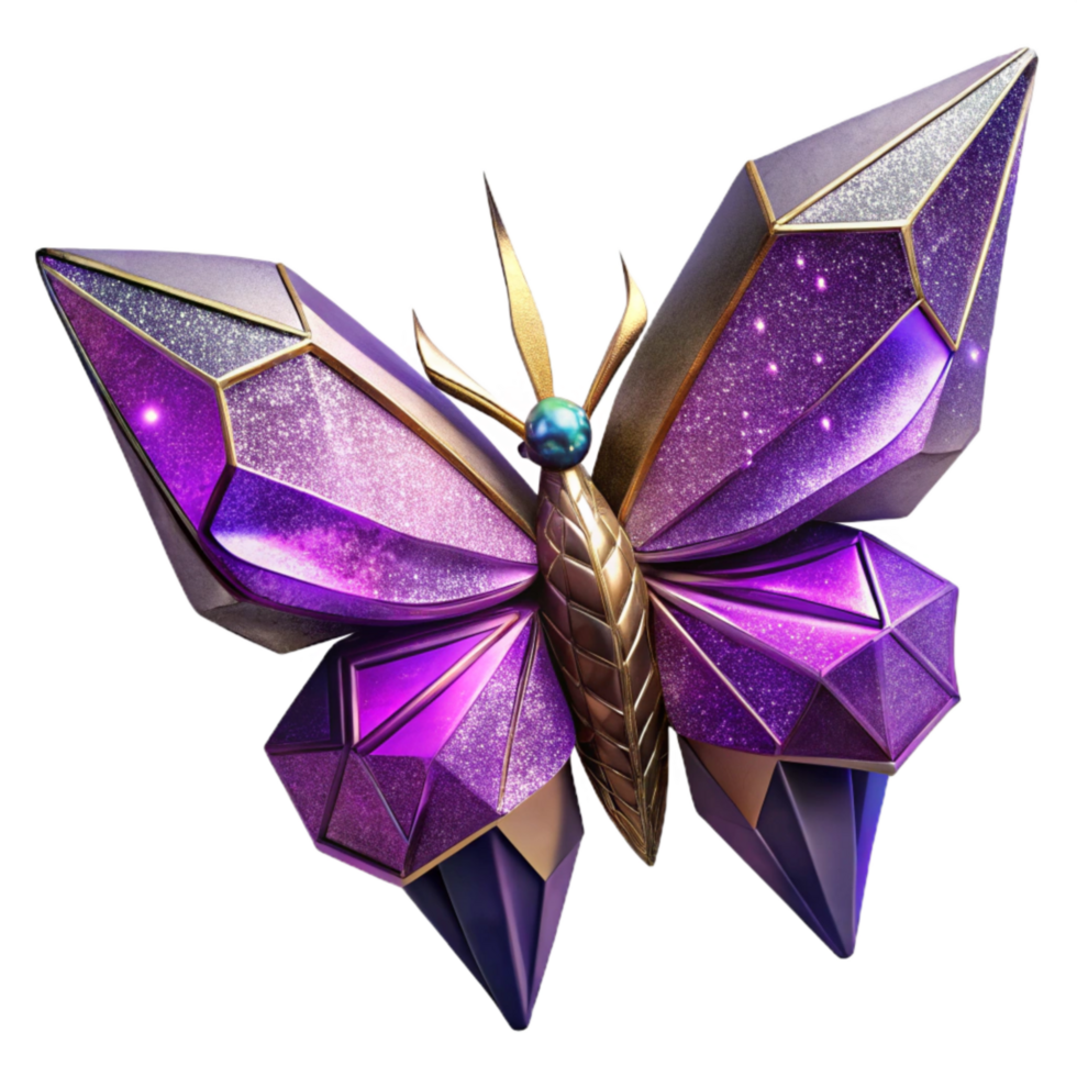 dramatic vintage Purple Origami Butterfly Isolated with Wing Detail high resolution png