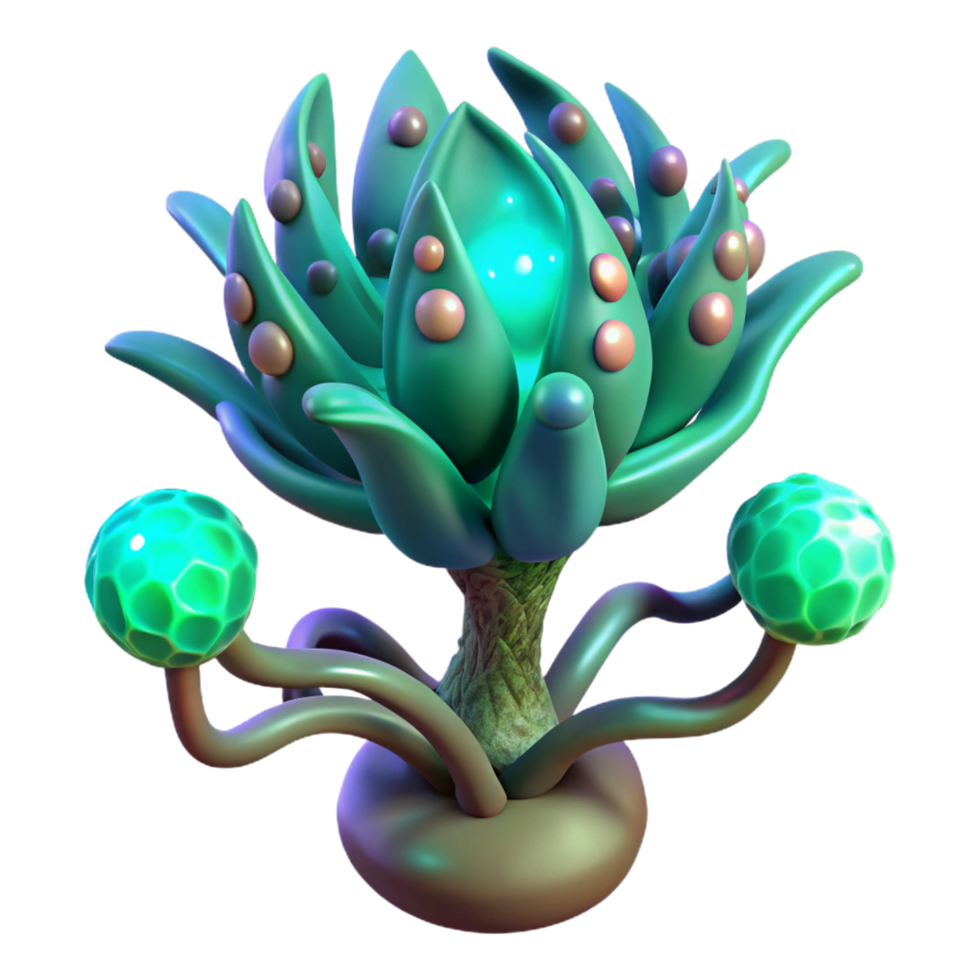 bold exquisite Alien plant, bioluminescent, strange anatomy. NO BACKGROUND with Transparent Background. 4K png