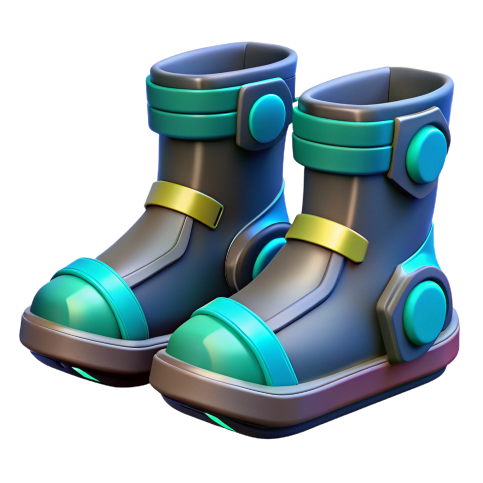 beautiful quintessential Gravity boots, magnetic soles, futuristic footwear. NO BACKGROUND with Transparent Background. png