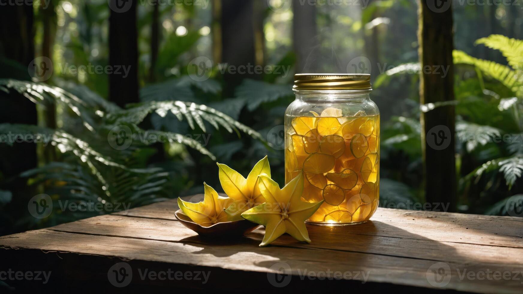 Preparing Star Fruit Preserves in a Glass Jar Outdoor Setting photo