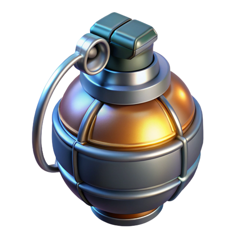 striking industrial Plasma grenade, explosive device, sci-fi weaponry. NO BACKGROUND with Transparent Background. elite png