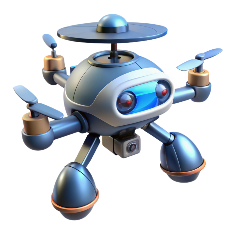 stunning joyful coastal Robot drone, flying machine, surveillance technology. NO BACKGROUND with Transparent Background. top-tier png