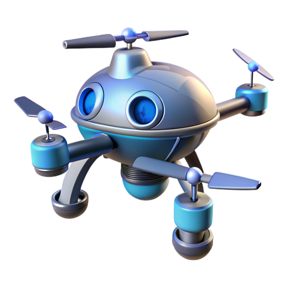 calm captivating Robot drone, flying machine, surveillance technology. NO BACKGROUND with Transparent Background. museum quality png