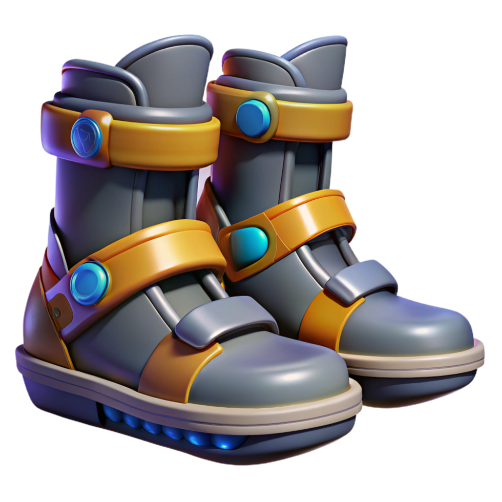breathtaking surreal Gravity boots, magnetic soles, futuristic footwear. NO BACKGROUND with Transparent Background. crisp png