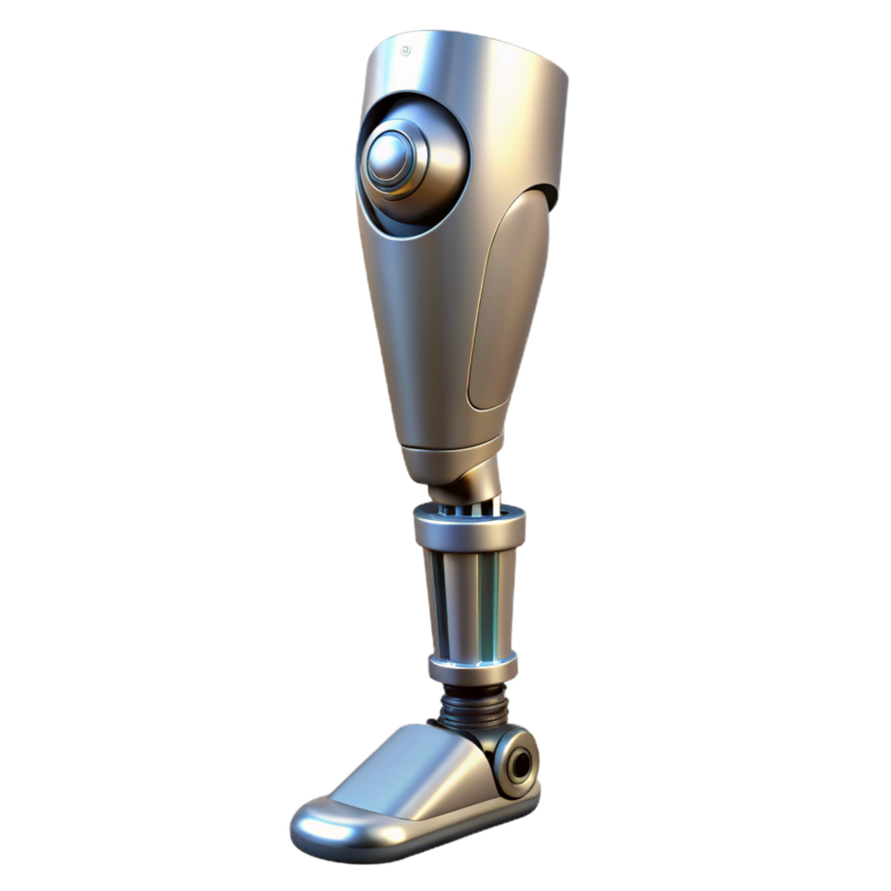 distinguished surreal Bionic leg, metallic structure, prosthetic limb. NO BACKGROUND with Transparent Background. professional png
