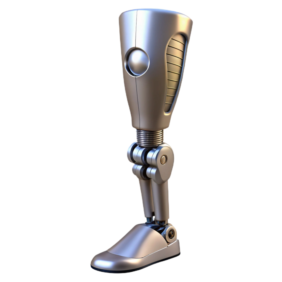 remarkable surreal Bionic leg, metallic structure, prosthetic limb. NO BACKGROUND with Transparent Background. refined png