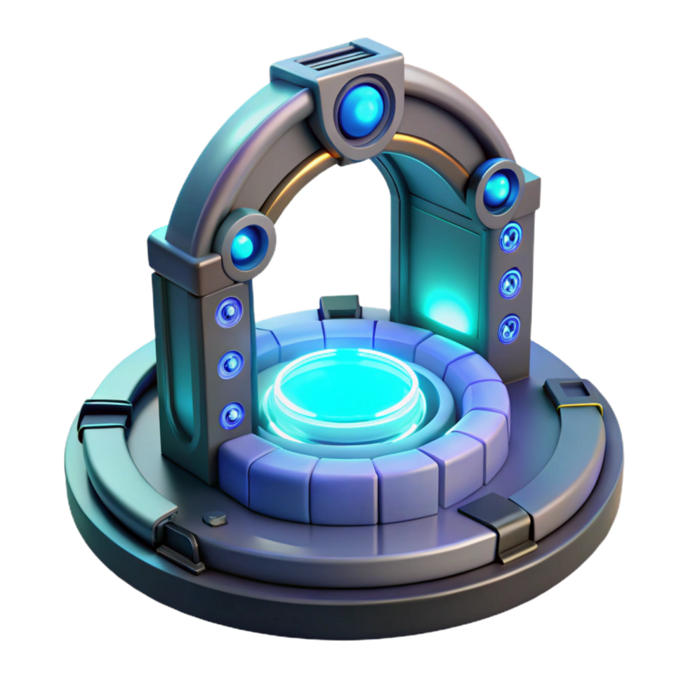 majestic avant-garde Teleportation device, glowing portal, futuristic technology. NO BACKGROUND with Transparent Background. top-tier png