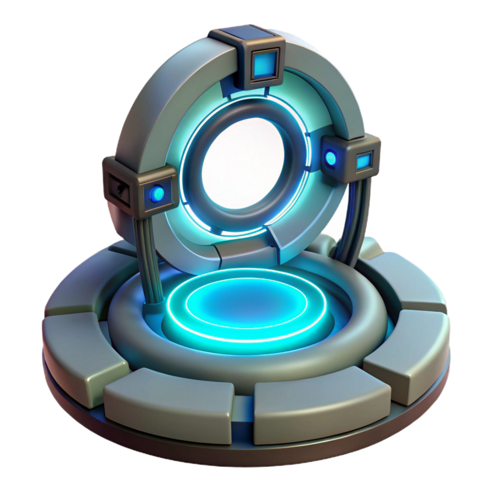 dramatic art deco Teleportation device, glowing portal, futuristic technology. NO BACKGROUND with Transparent Background. expertly shot png
