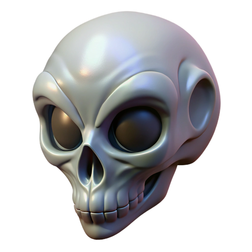 striking art deco Alien skull, unusual shape, bone structure. NO BACKGROUND with Transparent Background. sharp png