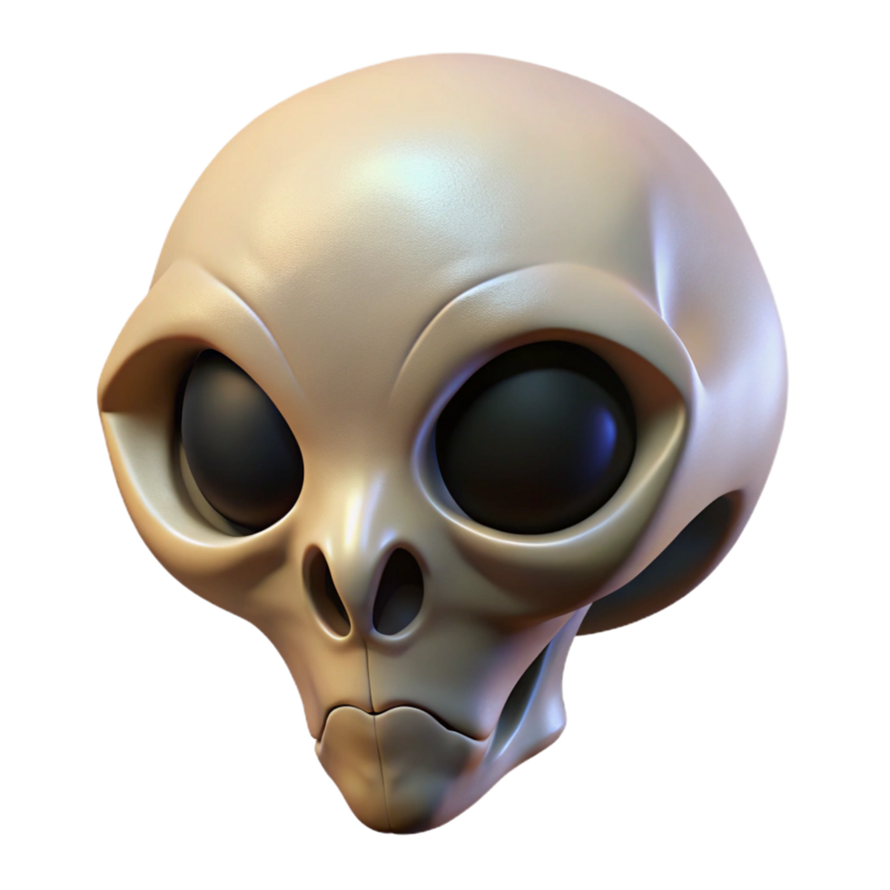 pristine traditional Alien skull, unusual shape, bone structure. NO BACKGROUND with Transparent Background. museum quality png