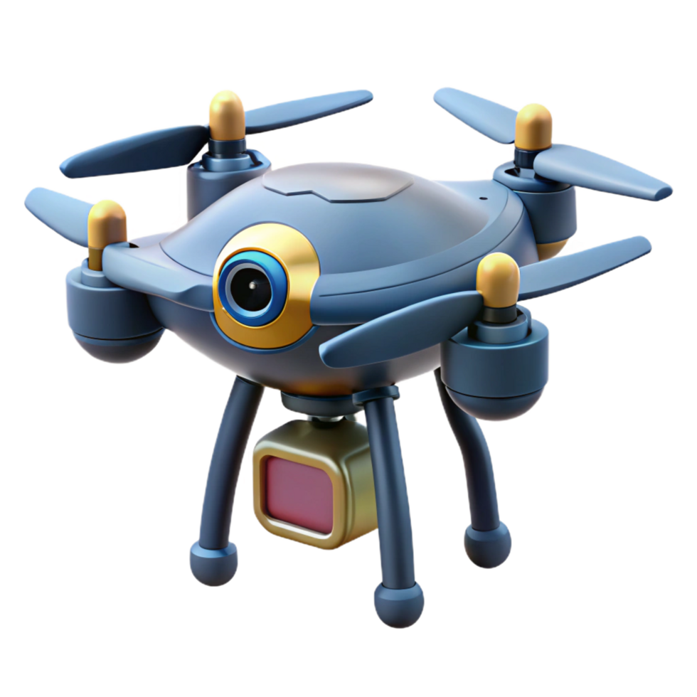 exquisite retro Security drone, armed, flying surveillance. NO BACKGROUND with Transparent Background. handcrafted png