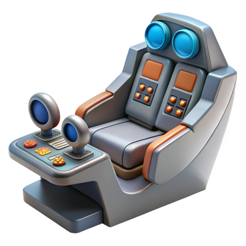 vibrant tranquil traditional Spaceship cockpit, pilot seat, control panel. NO BACKGROUND with Transparent Background. refined png