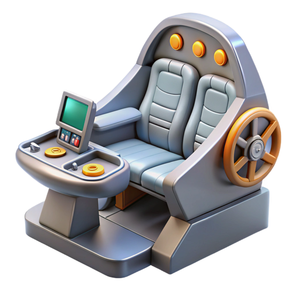 peaceful impressive Spaceship cockpit, pilot seat, control panel. NO BACKGROUND with Transparent Background. detailed png