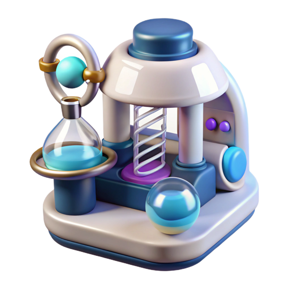 serene nostalgic mid-century Genetic modification device, futuristic lab equipment, DNA manipulation. NO BACKGROUND with Transparent Background. genuine png