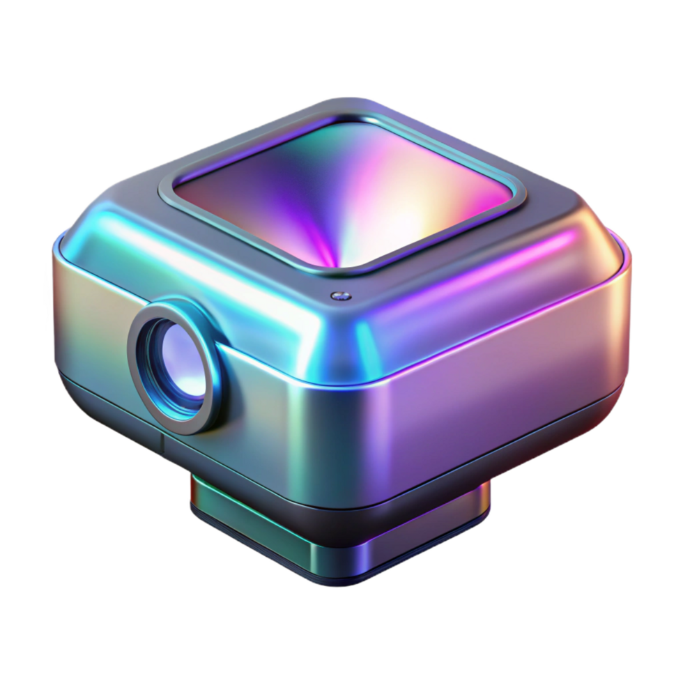 peaceful striking Holographic projector, futuristic device, 3D image display. NO BACKGROUND with Transparent Background. professional png