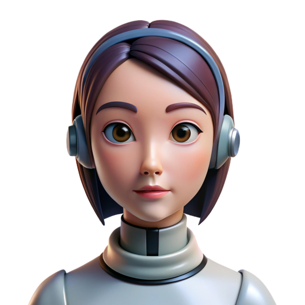 dazzling coveted Robot head, female android, realistic features. NO BACKGROUND with Transparent Background. png