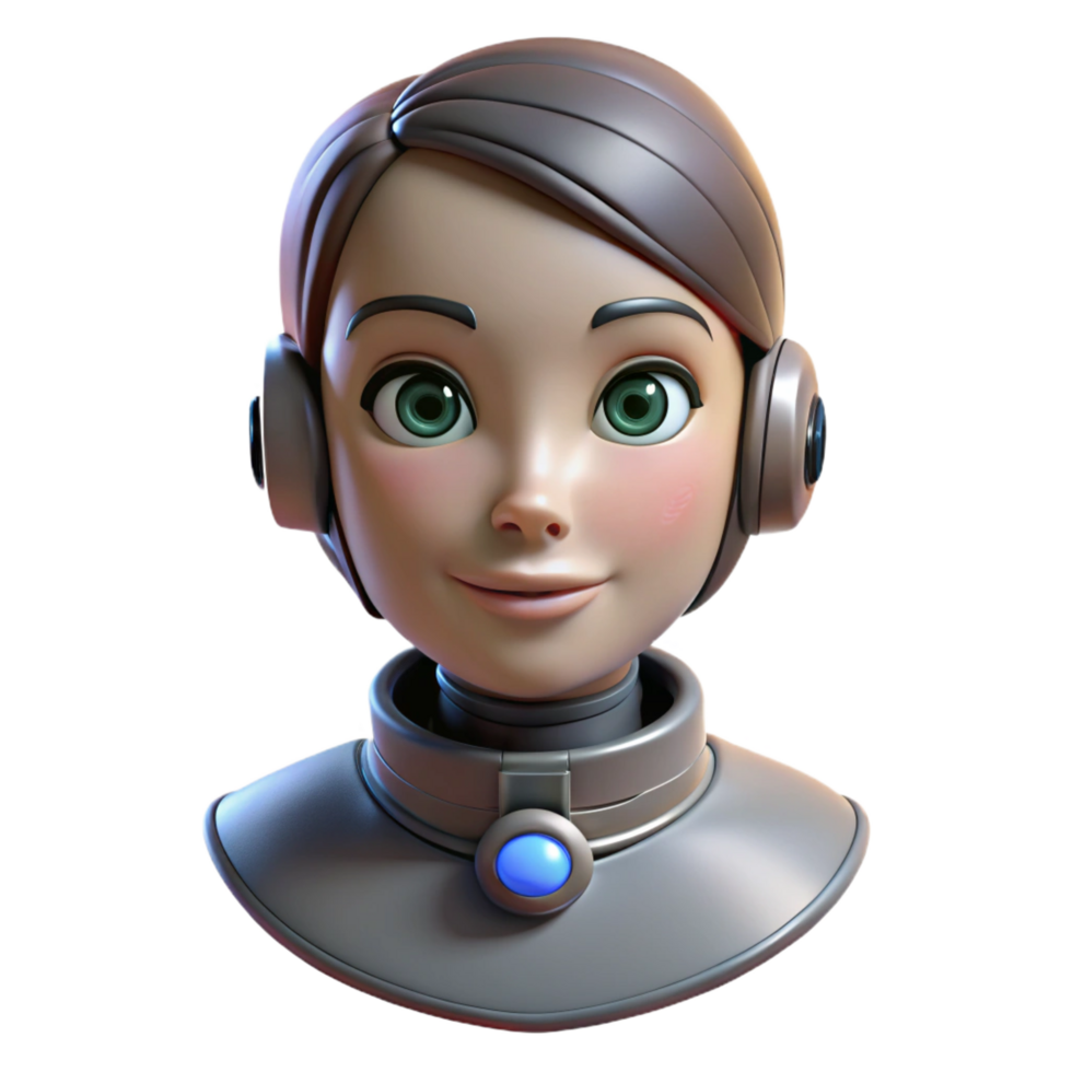enchanting unparalleled Robot head, female android, realistic features. NO BACKGROUND with Transparent Background. png