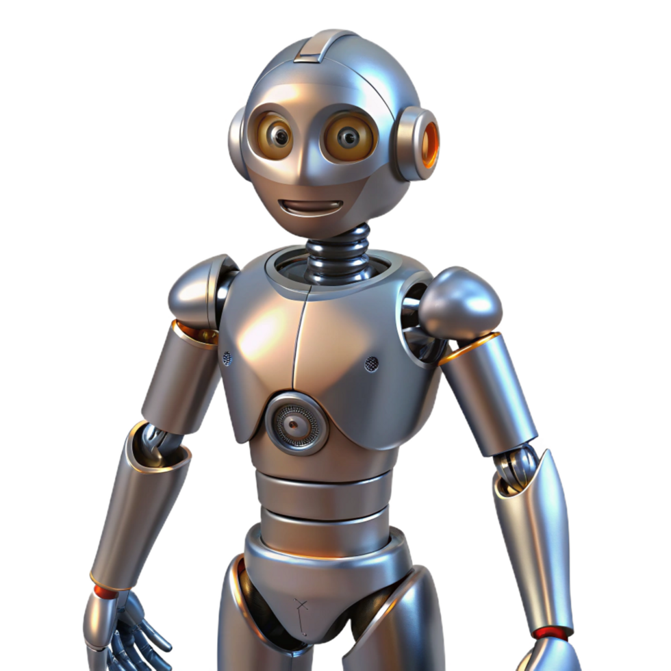 pristine coveted Robot body, humanoid form, metallic construction. NO BACKGROUND with Transparent Background. png