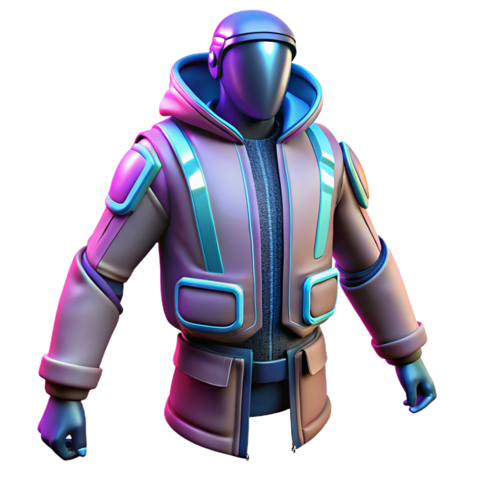 gorgeous joyful renaissance Cyberpunk clothing, futuristic fashion, high-tech garments. NO BACKGROUND with Transparent Background. impeccable png