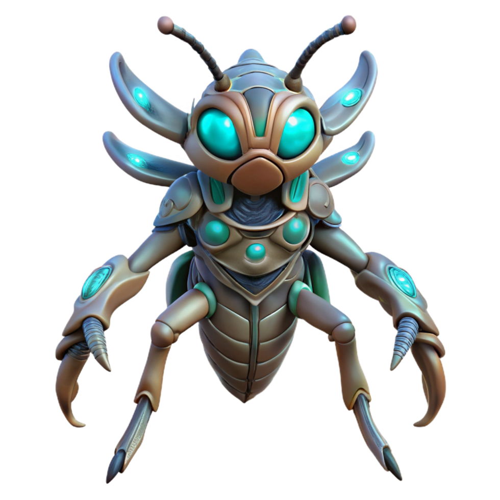 gorgeous nostalgic creative Alien insect, chitinous armor, multiple legs, bioluminescent markings. NO BACKGROUND with Transparent Background. masterfully captured png